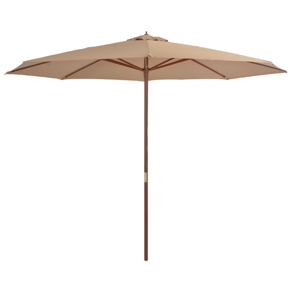 Udendørs parasol med træstang 350 cm gråbrun