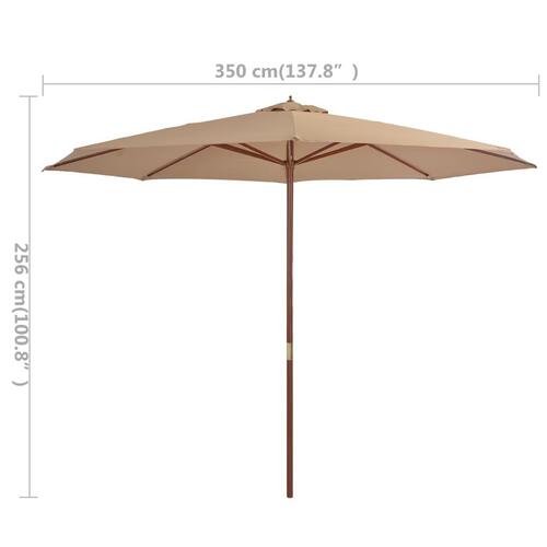 Udendørs parasol med træstang 350 cm gråbrun