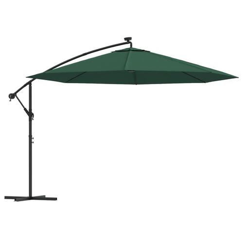 Hængeparasol med LED-lys og metalstang 350 cm grøn