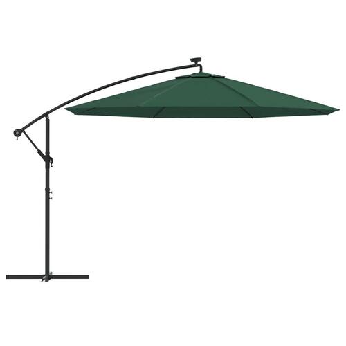 Hængeparasol med LED-lys og metalstang 350 cm grøn