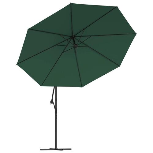 Hængeparasol med LED-lys og metalstang 350 cm grøn