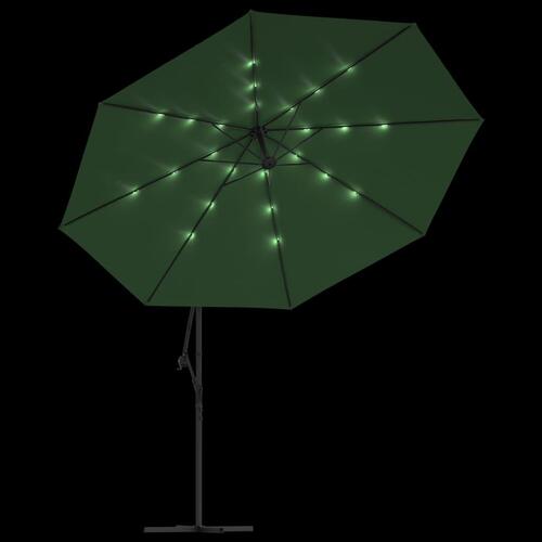 Hængeparasol med LED-lys og metalstang 350 cm grøn