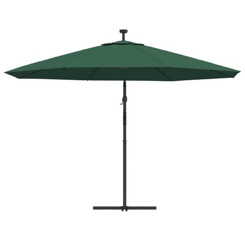 Hængeparasol med LED-lys og metalstang 350 cm grøn