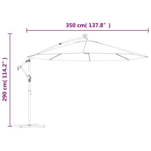 Hængeparasol med LED-lys og metalstang 350 cm grøn