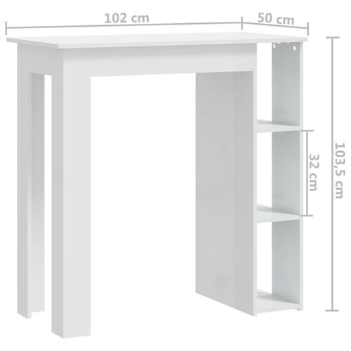 Barbord med hylde 102x50x103,5 cm konstrueret træ hvid højglans