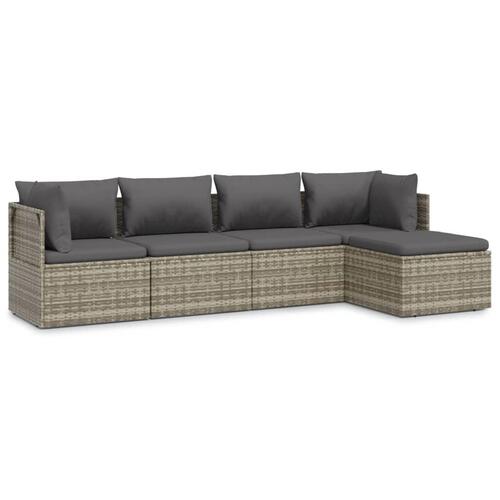 Loungesæt til haven 5 dele med hynder polyrattan grå