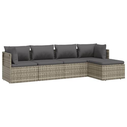 Loungesæt til haven 5 dele med hynder polyrattan grå