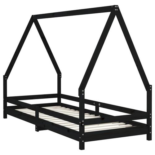 Sengeramme til juniorseng 90x200 cm massivt fyrretræ sort