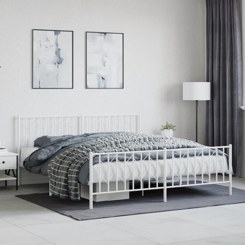 Sengeramme med sengegavl og fodgærde 183x213 cm metal hvid