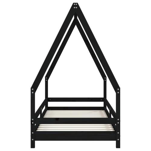 Sengeramme til juniorseng 90x200 cm massivt fyrretræ sort
