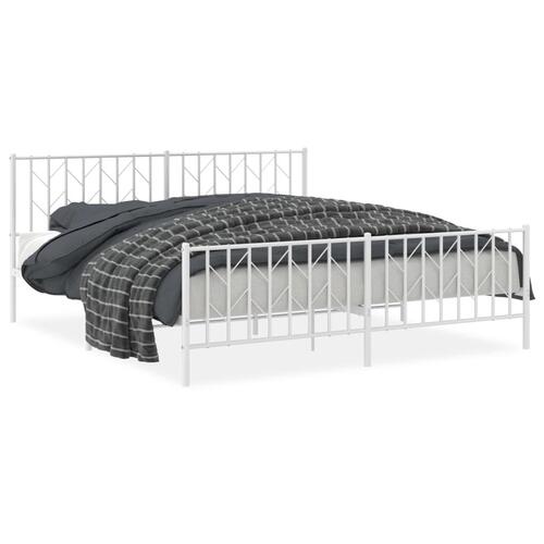 Sengeramme med sengegavl og fodgærde 183x213 cm metal hvid