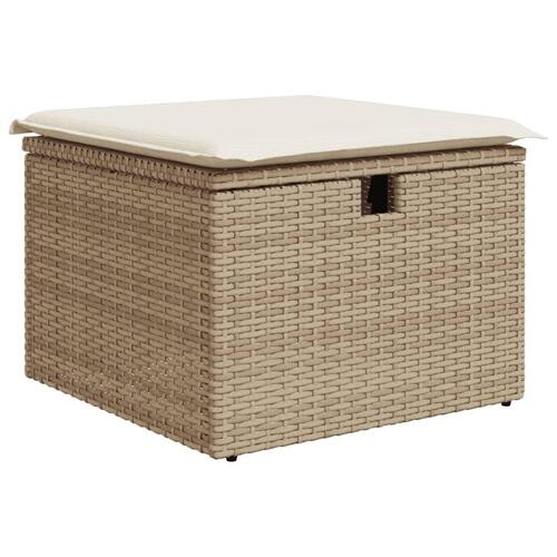 Haveskammel med hynde 55x55x37 cm polyrattan beige