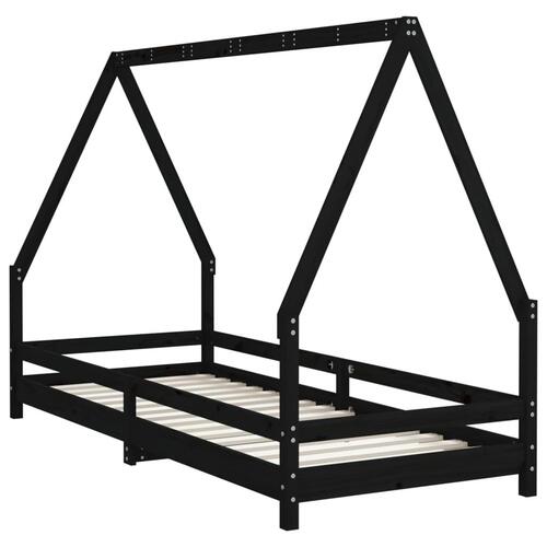 Sengeramme til juniorseng 90x200 cm massivt fyrretræ sort
