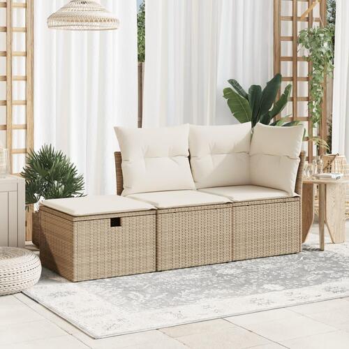 Haveskammel med hynde 55x55x37 cm polyrattan beige