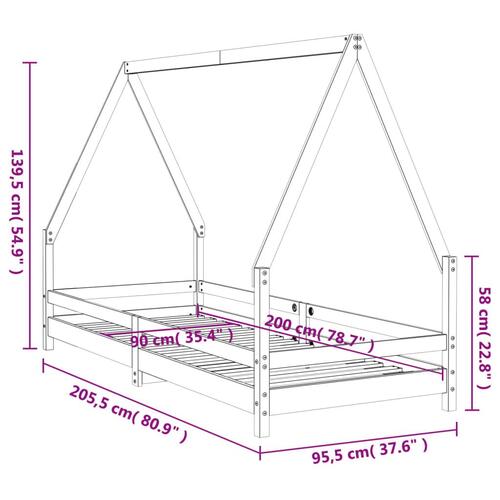 Sengeramme til juniorseng 90x200 cm massivt fyrretræ sort