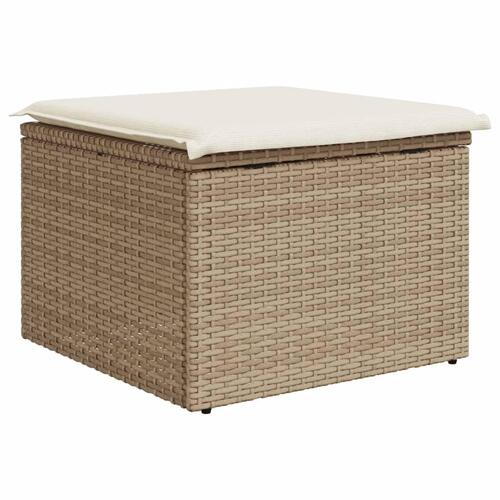 Haveskammel med hynde 55x55x37 cm polyrattan beige