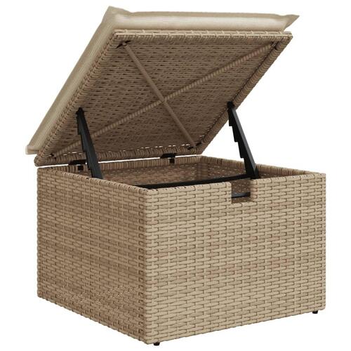 Haveskammel med hynde 55x55x37 cm polyrattan beige