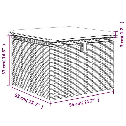 Haveskammel med hynde 55x55x37 cm polyrattan beige