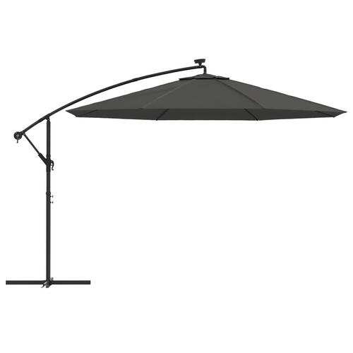 Hængeparasol med LED-lys og metalstang 350 cm antracitgrå