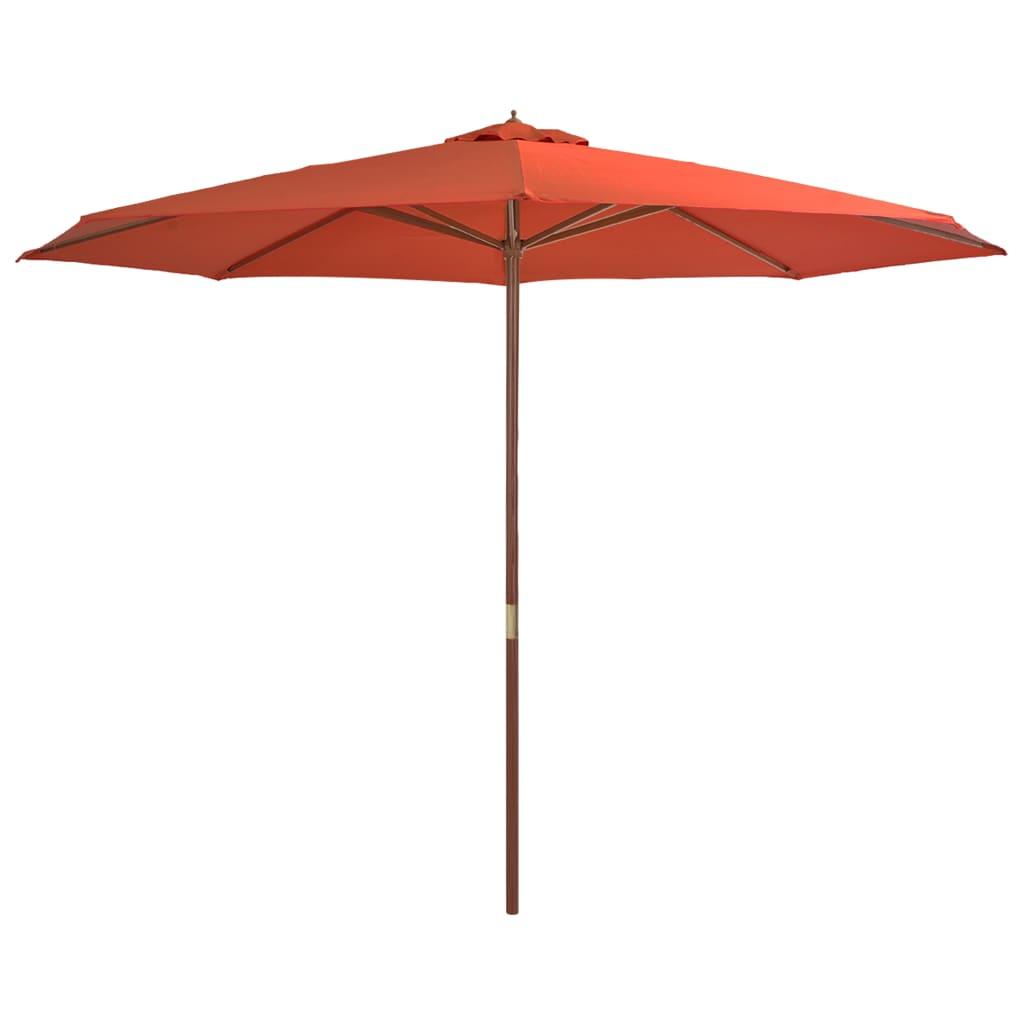 Udendørs parasol med træstang 350 cm terracottafarvet