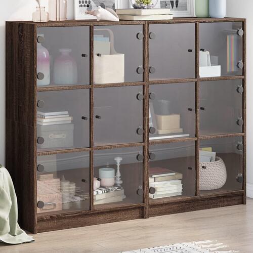 Bogreol med låger 136x37x109 cm konstrueret træ brunt eg