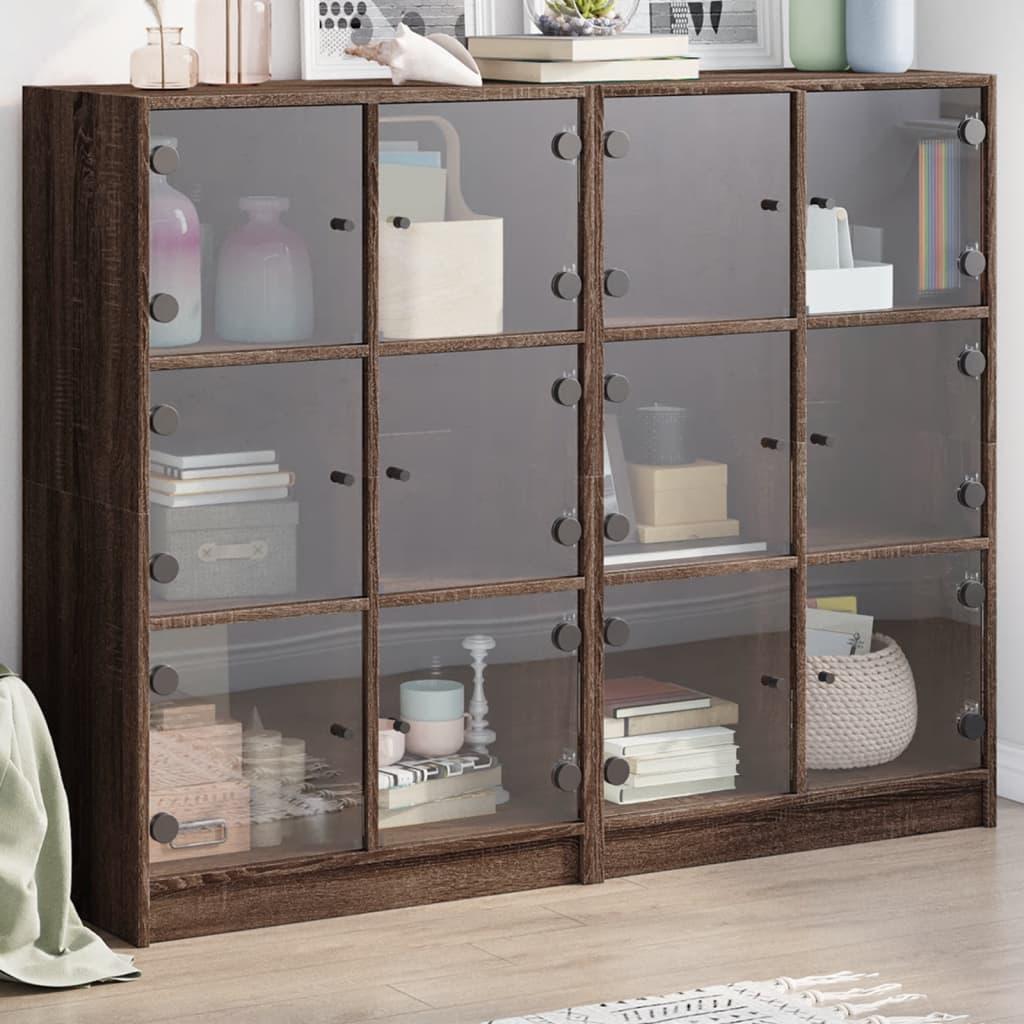 Bogreol med låger 136x37x109 cm konstrueret træ brunt eg
