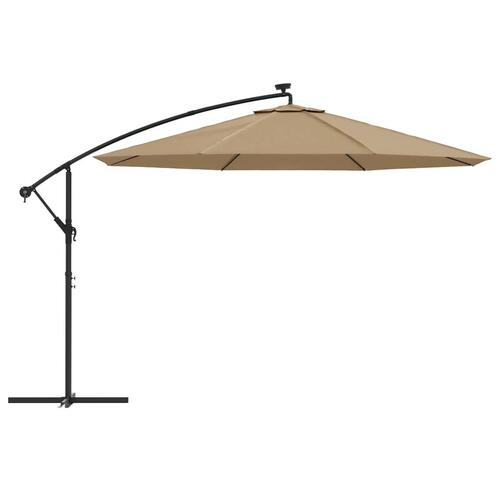 Hængeparasol med LED-lys og metalstang 350 cm sandfarvet