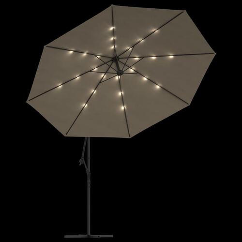 Hængeparasol med LED-lys og metalstang 350 cm sandfarvet
