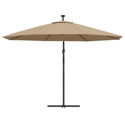 Hængeparasol med LED-lys og metalstang 350 cm sandfarvet