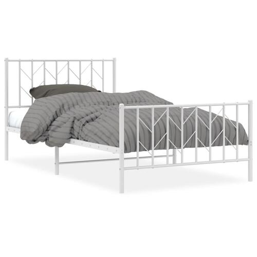 Sengeramme med sengegavl og fodgærde 107x203 cm metal hvid