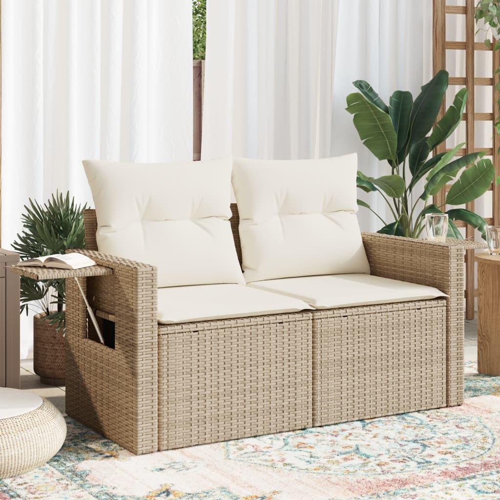 2-Personers Havesofa Med Hynder Polyrattan Beige - beige og cremefarvet / uden opbevaring