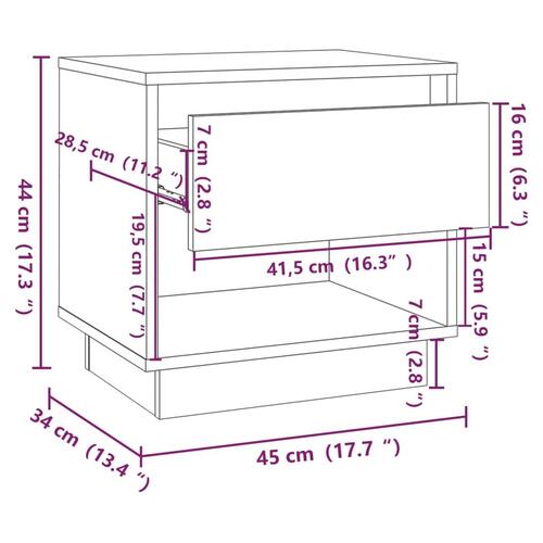 Sengeborde 2 stk. 45x34x44 cm konstrueret træ betongrå