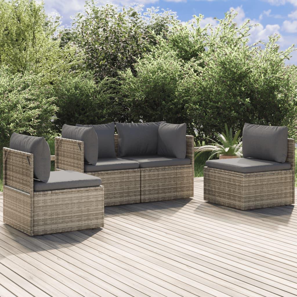 Loungesæt til haven 4 dele med hynder polyrattan grå