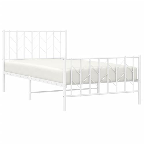 Sengeramme med sengegavl og fodgærde 100x190 cm metal hvid