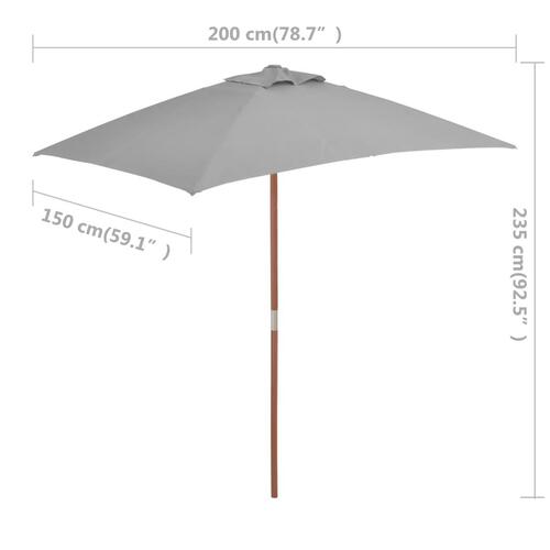 Parasol 150x200 cm træstang antracitgrå