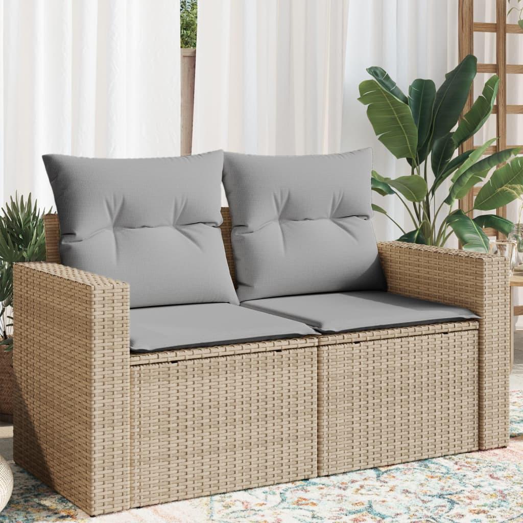 2-personers havesofa med hynder polyrattan beige