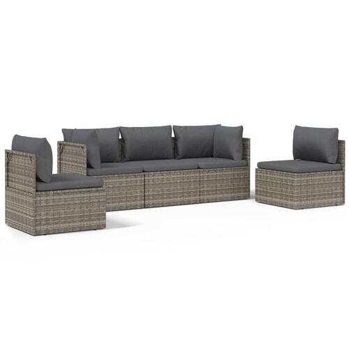 Loungesæt til haven 5 dele med hynder polyrattan grå