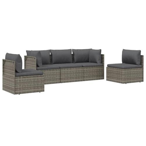 Loungesæt til haven 5 dele med hynder polyrattan grå