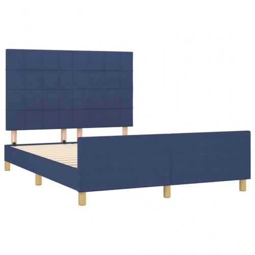 Sengeramme med sengegavl 140x200 cm - stof, blå