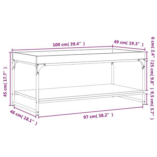 Sofabord 100x49x45 cm konstrueret træ sort