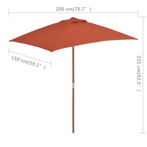 Parasol 150x200 cm træstang terrakottafarvet