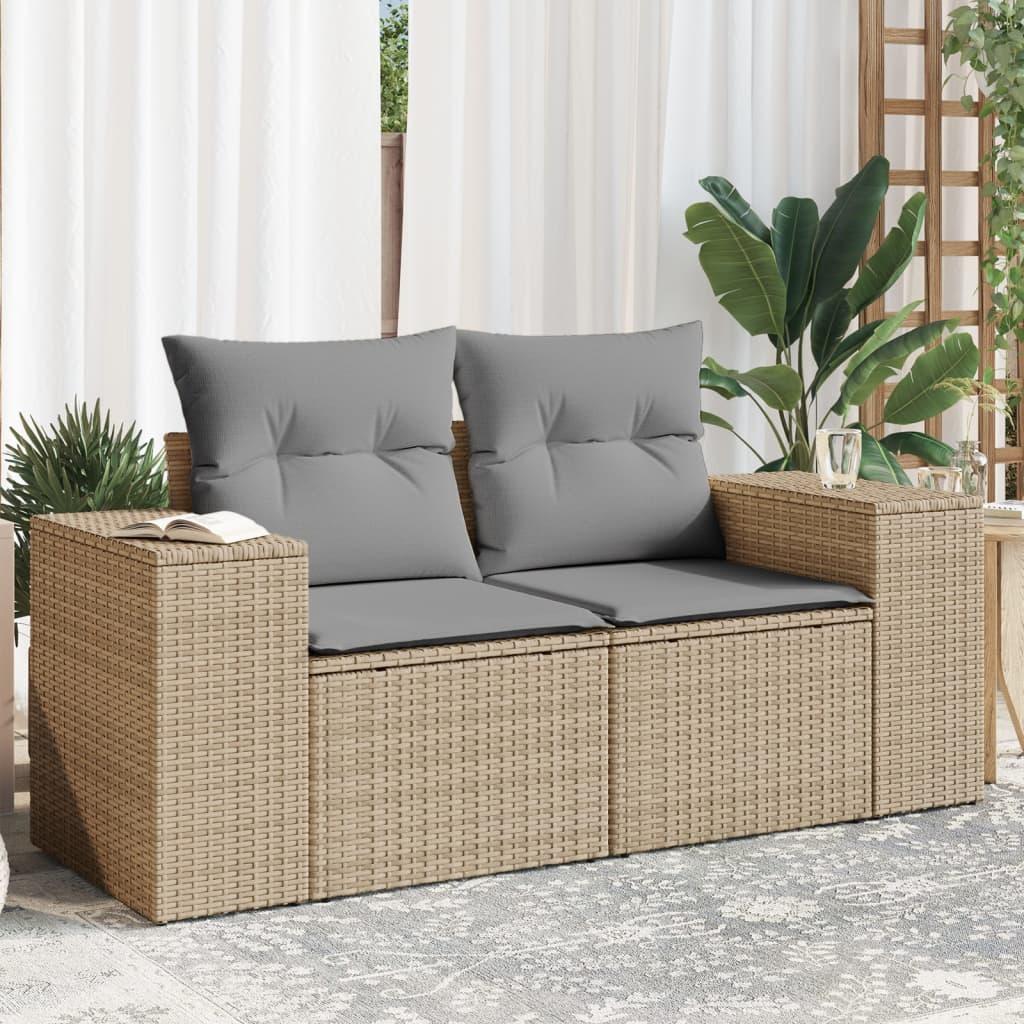 2-personers havesofa med hynder polyrattan beige