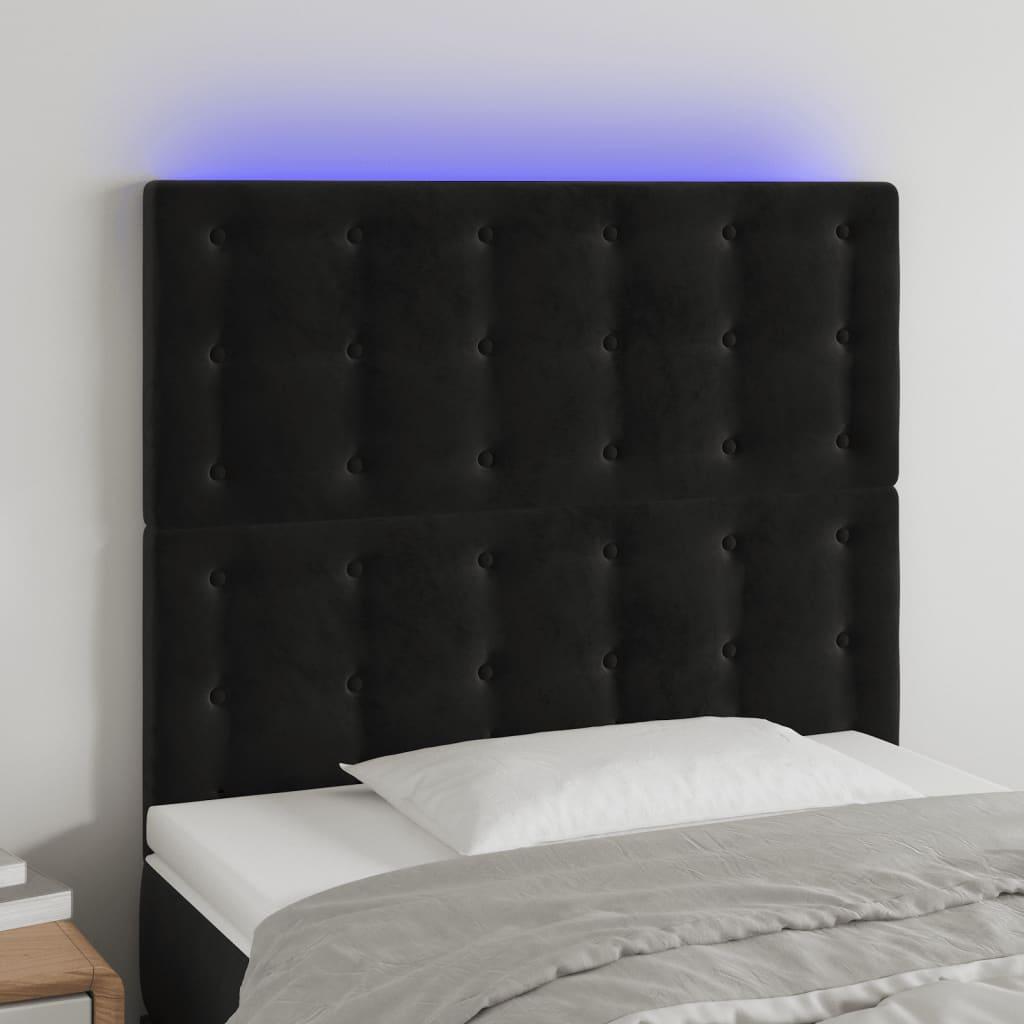 Sengegavl Med Led-Lys Velour - Sort / 100 x 5 x 118/128 cm