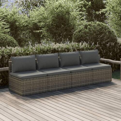 Loungesæt til haven 4 dele med hynder polyrattan grå