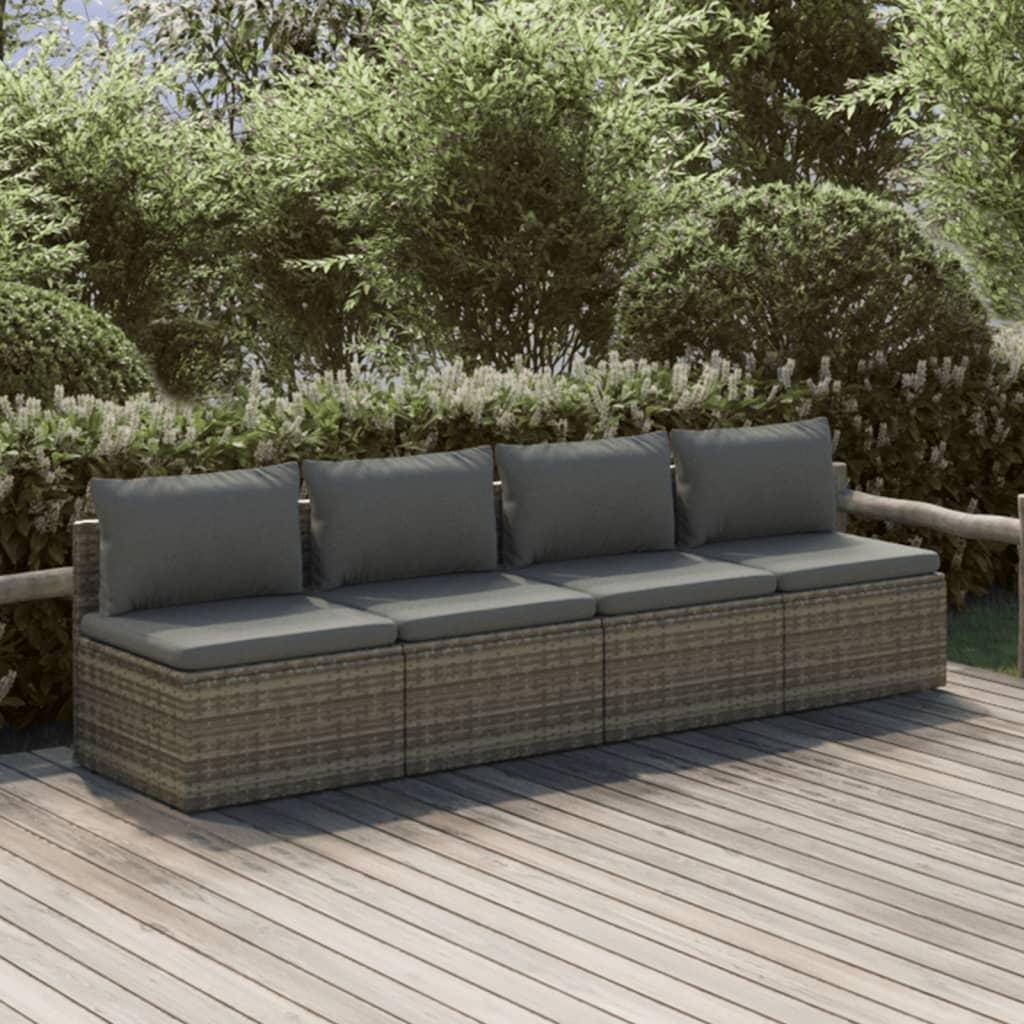 Loungesæt til haven 4 dele med hynder polyrattan grå