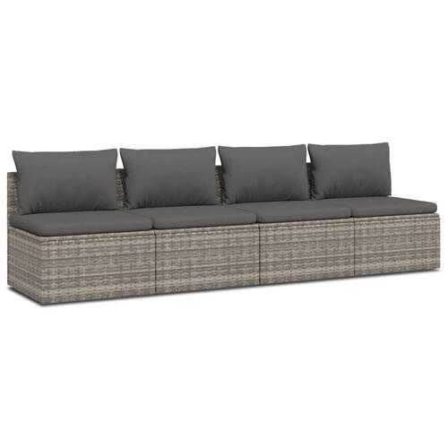 Loungesæt til haven 4 dele med hynder polyrattan grå