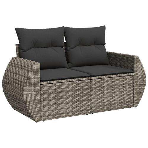 2-personers havesofa med hynder polyrattan grå