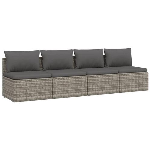 Loungesæt til haven 4 dele med hynder polyrattan grå