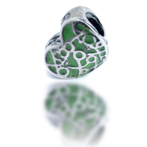 Charm-perle til kvinder, grøn - sterling sølv, 1 cm (VMM0098-03)