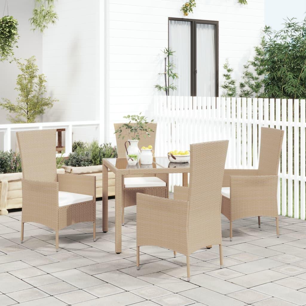 Havestole med hynder 4 stk. polyrattan beige